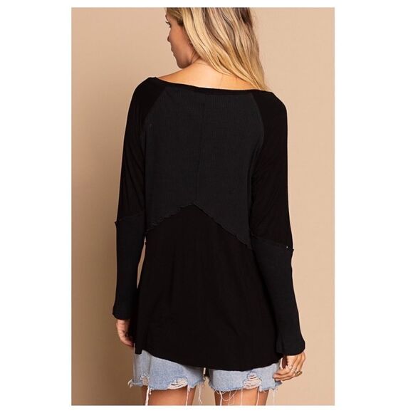 LIGHT wash long sleeve top w/ rib Detail - Picture 15 of 15